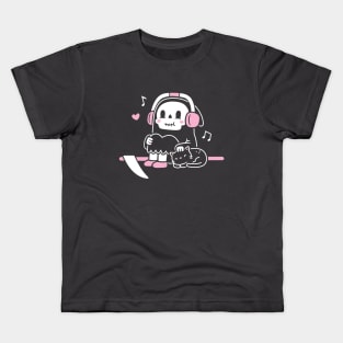 Cute Grim Reaper Taking A Break With Cat Funny Kids T-Shirt